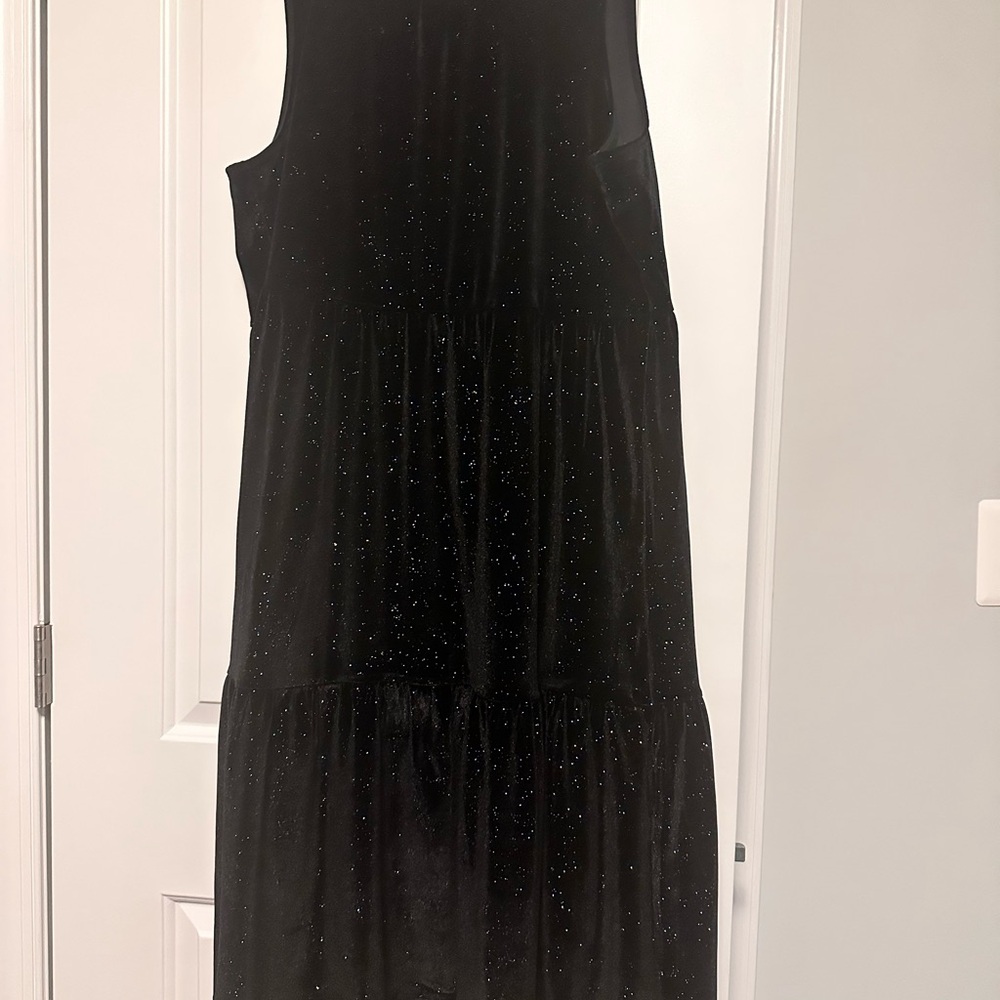 J. Crew black velvet glitter tier midi dress - Picture 2 of 5